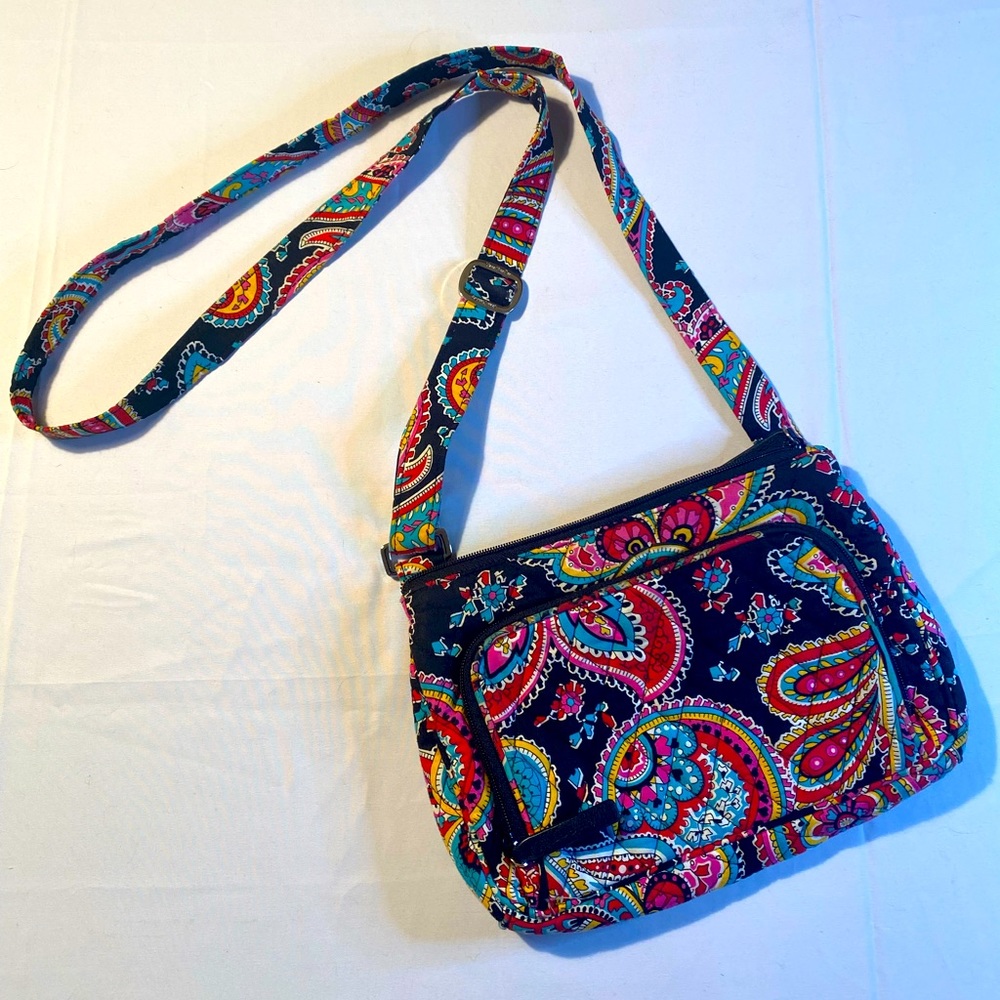 Vera Bradley Navy Paisley Crossbody Bag with Pink, Teal, Yellow Accents